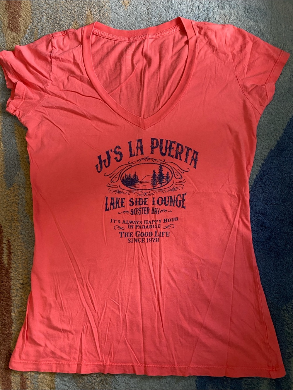 Blue 84 Coral V-Neck Short Sleeve Tee with Navy Graphic